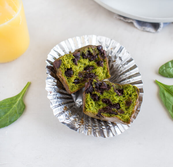 Gluten Free Spinach Muffin are healthy breakfast muffins made in blender and made with orange juice and chocolate chips