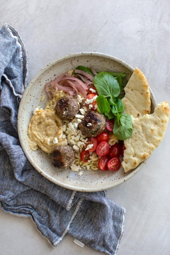homemade Greek lamb meatballs recipe with feta cheese, red onion, and greek spices