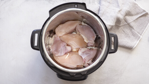 overhead shot of raw chicken breast in Instant Pot