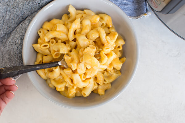 overhead shot of mac and cheese with pumpkin